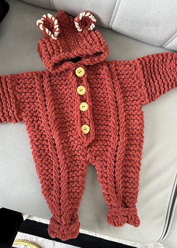 Kapüşonlu Örgü Bebek Tulumu - Görsel 3