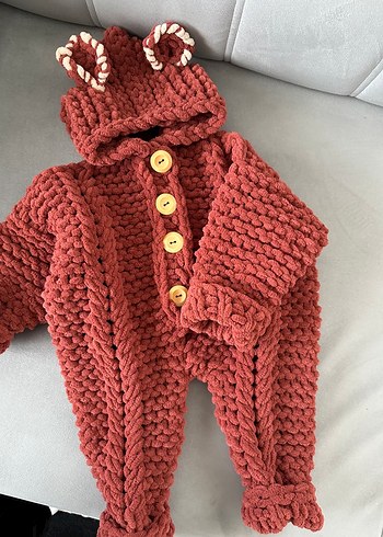 Kapüşonlu Örgü Bebek Tulumu - Görsel 2
