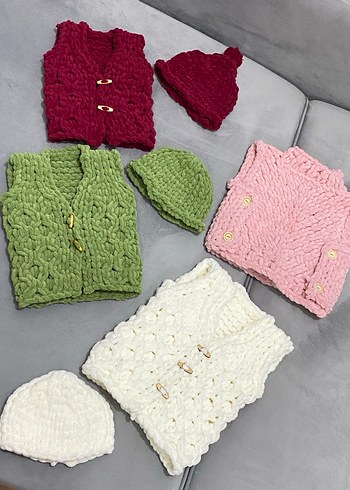 Beyaz Örgü Bebek Yelek ve Şapka Seti - Görsel 2