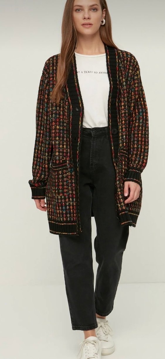 Renkli Örgü Kadın Salaş Hırka - Görsel 2