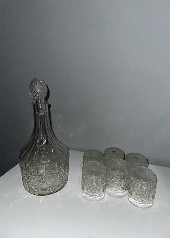 Kristal Kesim Cam Karaf ve 6 Bardak Seti