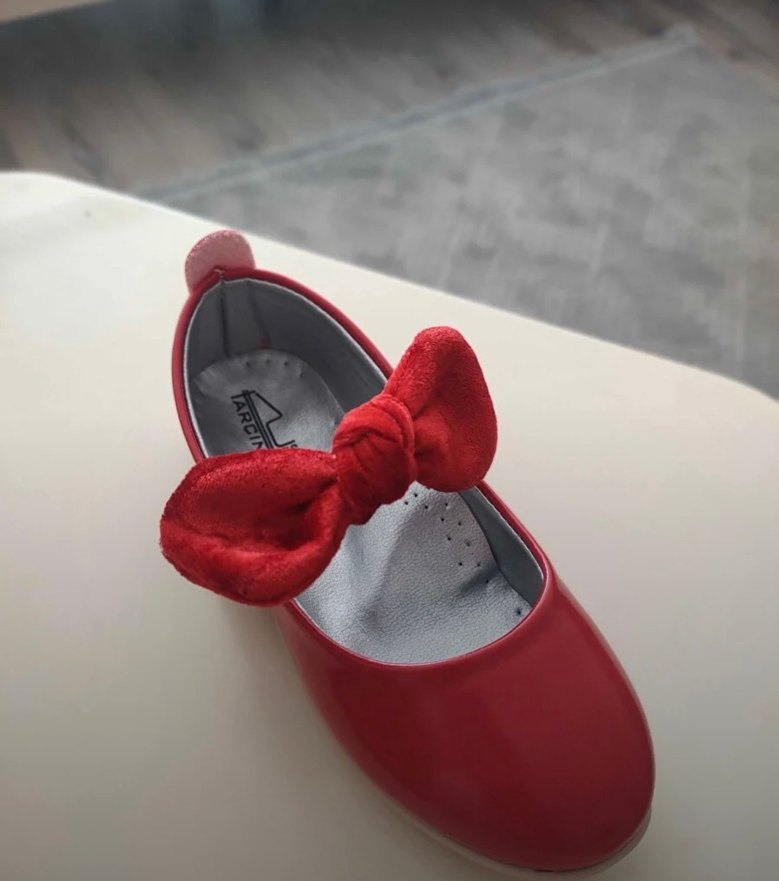 Kızlar İçin Kırmızı Fiyonk Detaylı Babet - Görsel 3