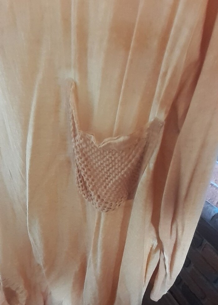 Şile bezi dantelli cepli elbise  - Görsel 3