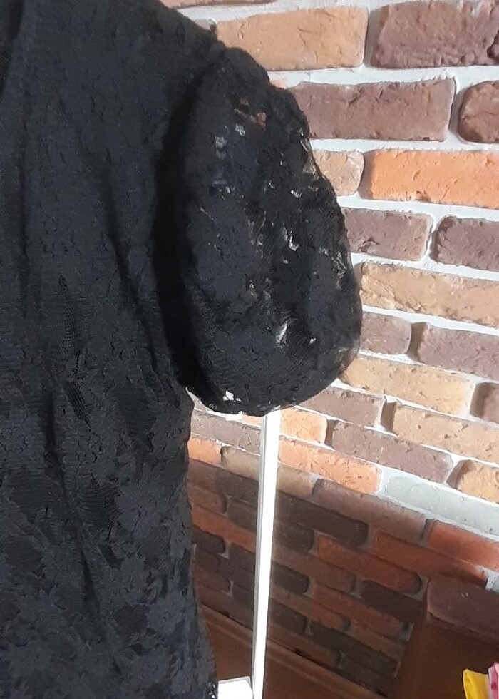 Mini dantelli balon kol elbise - Görsel 5