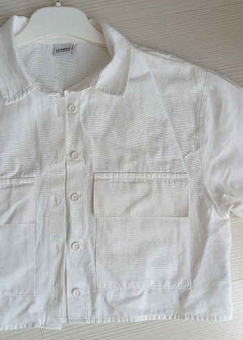 Düğmeli Beyaz Keten kız çocuk Kısa Kollu Gömlek - Görsel 2