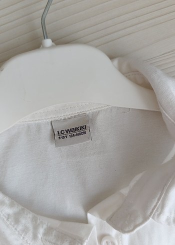 Düğmeli Beyaz Keten kız çocuk Kısa Kollu Gömlek - Görsel 3