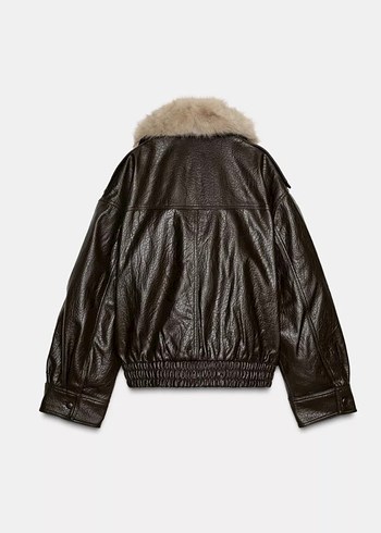 Kürk Detaylı Kahverengi Deri Kadın Ceket - Görsel 2