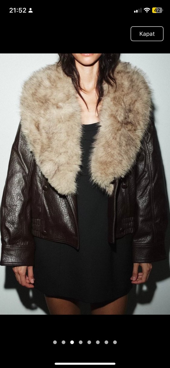 Kürk Detaylı Kahverengi Deri Kadın Ceket - Görsel 3