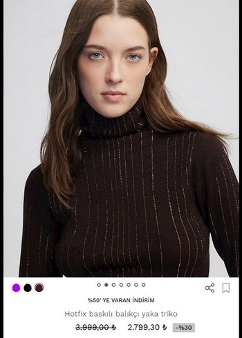 Kahverengi taşlı  Kadın Kazak - Görsel 2