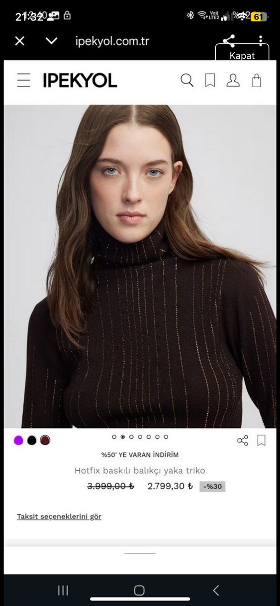 Kahverengi taşlı  Kadın Kazak - Görsel 2