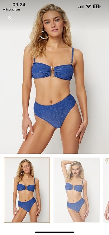 Lacivert straplez aksesuarlı simli bikini takımı