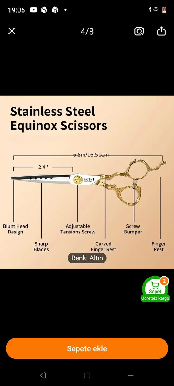 Altın Renkli berber Makası - Görsel 2