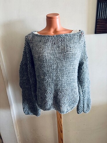 Oversize salaş moher hafif simli kazak
