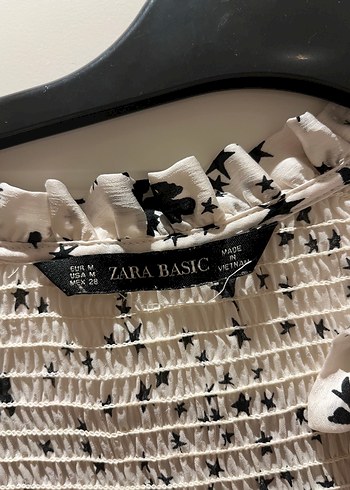 Zara Düğmeli Uzun Kollu Desenli Beyaz Bluz Gömlek
