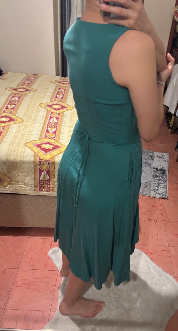 Turkuaz V Yaka Drapeli Hamile Elbisesi - Görsel 2