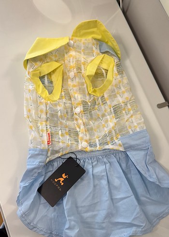 Sarı Yakalı Mavi Fırfırlı Köpek Kedi  Elbisesi - Görsel 5