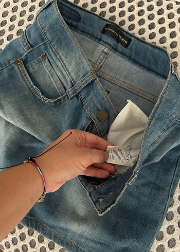 s Beden Gri Kemerli Mavi Denim Mini Etek