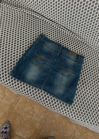 Koton Gri Kemerli Mavi Denim Mini Etek