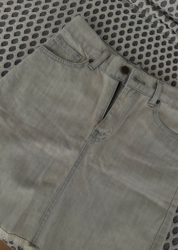 s Beden Gri Denim Midi Kadın Etek