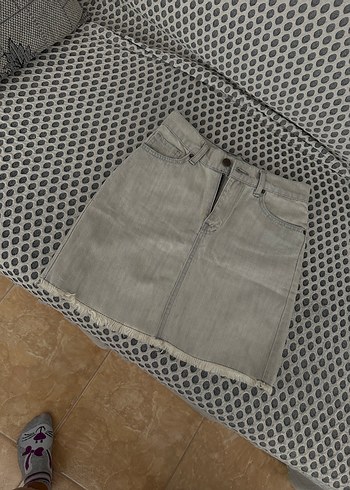 Gri Denim Midi Kadın Etek