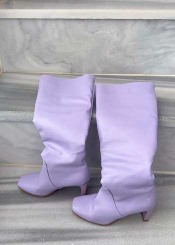 Mor Stiletto Topuklu Diz Boyu Kadın Çizme - Görsel 4