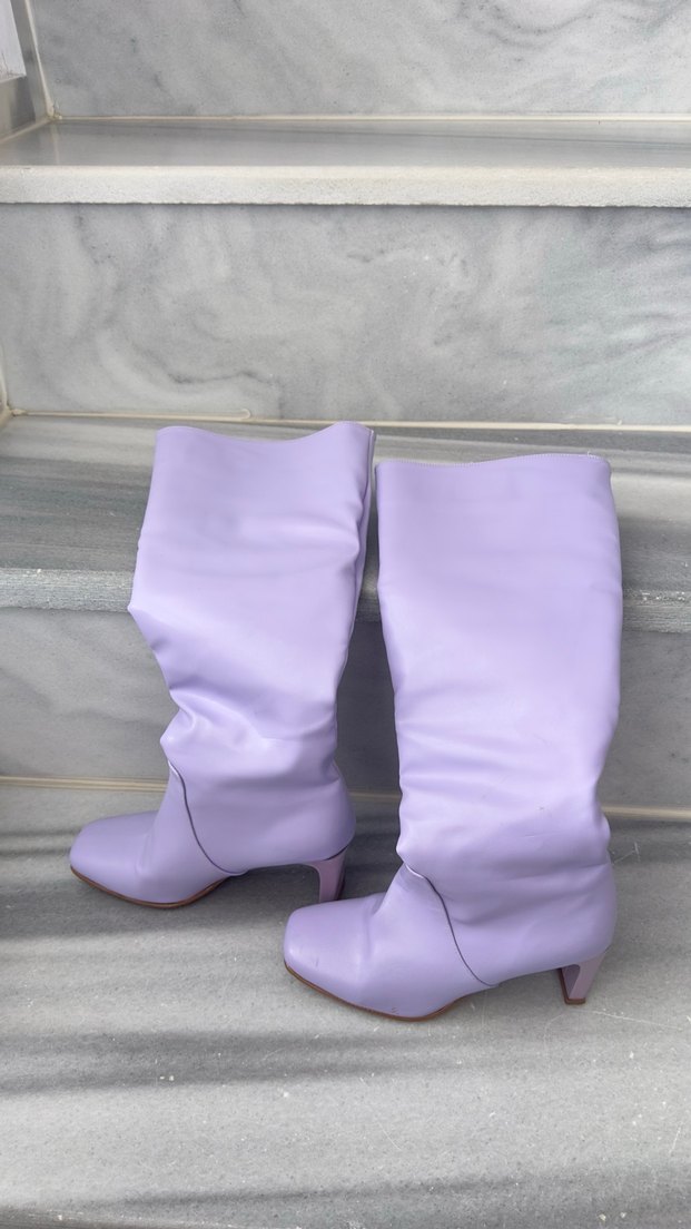 Mor Stiletto Topuklu Diz Boyu Kadın Çizme - Görsel 4