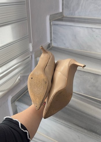 Bej Yılan Derisi Desenli İnce Topuklu Diz Boyu Çizme - Görsel 5