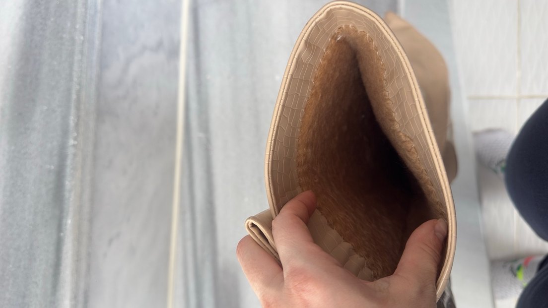 Bej Yılan Derisi Desenli İnce Topuklu Diz Boyu Çizme - Görsel 3