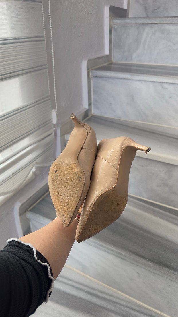 Bej Yılan Derisi Desenli İnce Topuklu Diz Boyu Çizme - Görsel 5