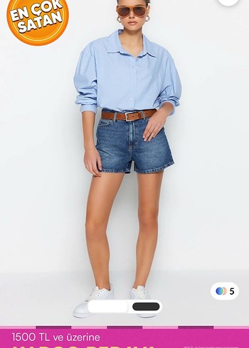 Kadın Açık Mavi Bol Kesim city boy Denim Şort