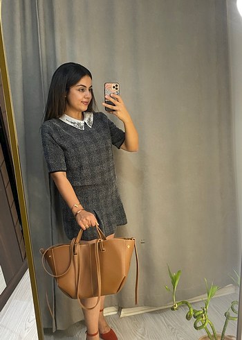 Gri ekoseli Mini Kareli ikili takım