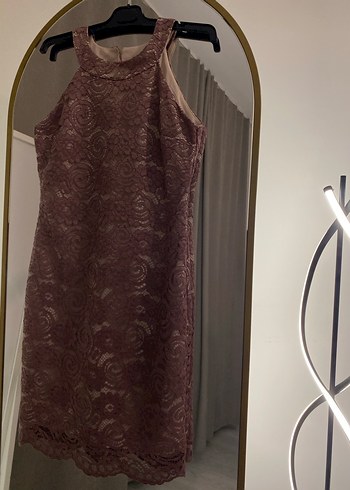 Pudra Dantel Detaylı Midi Abiye Elbise - Görsel 13