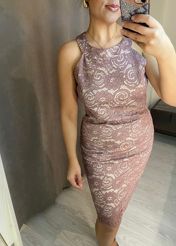 Pudra Dantel Detaylı Midi Abiye Elbise - Görsel 11