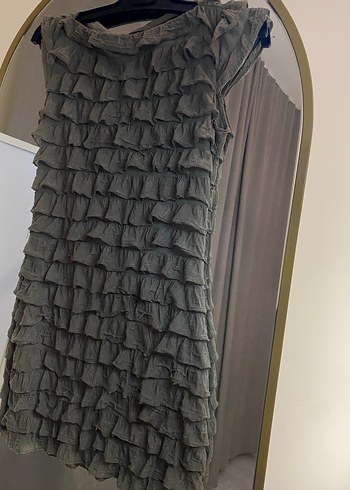 Haki Fırfırlı Esnek Elbise - Görsel 7