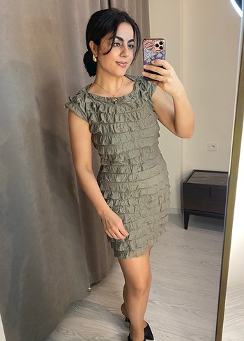 Haki Fırfırlı Esnek Elbise - Görsel 4