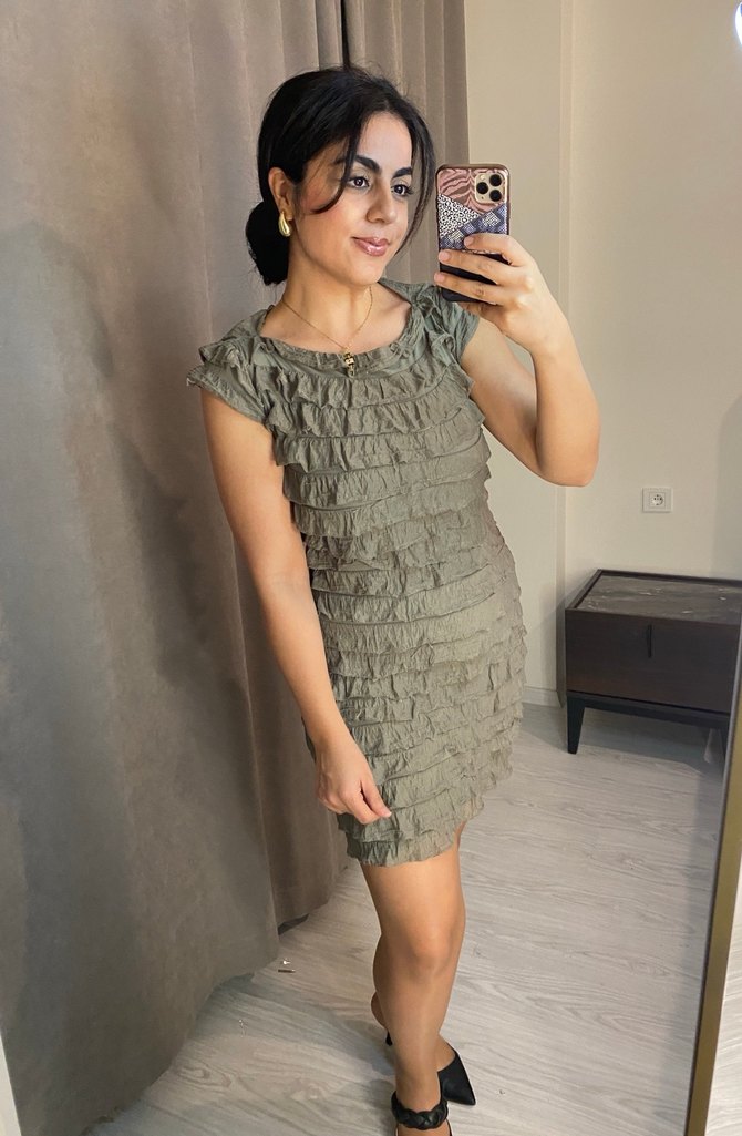 Haki Fırfırlı Esnek Elbise - Görsel 5