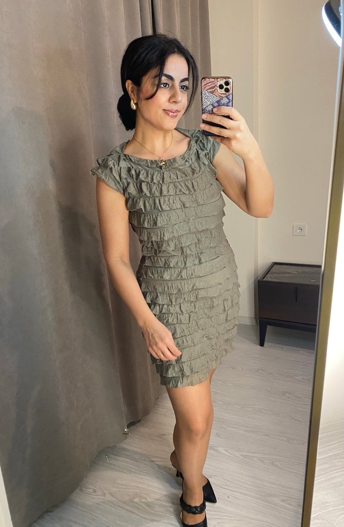 Haki Fırfırlı Esnek Elbise - Görsel 4