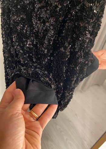 Gösterişli Siyah Payetli Uzun Abiye Elbise - Görsel 8