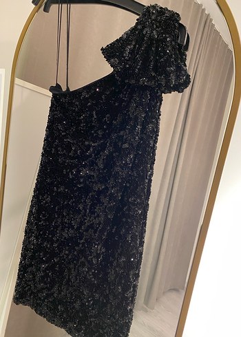Gösterişli Siyah Payetli Uzun Abiye Elbise - Görsel 4