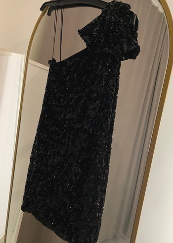 Gösterişli Siyah Payetli Uzun Abiye Elbise - Görsel 7