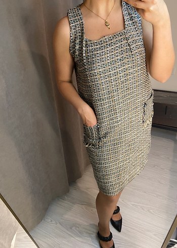 Gri Kareli Midi Elbise - Görsel 4