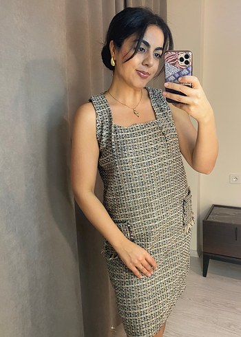 Gri Kareli Midi Elbise - Görsel 6