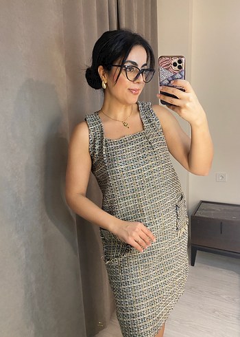 Gri Kareli Midi Elbise - Görsel 3