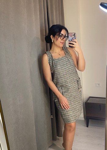 Gri Kareli Midi Elbise - Görsel 5