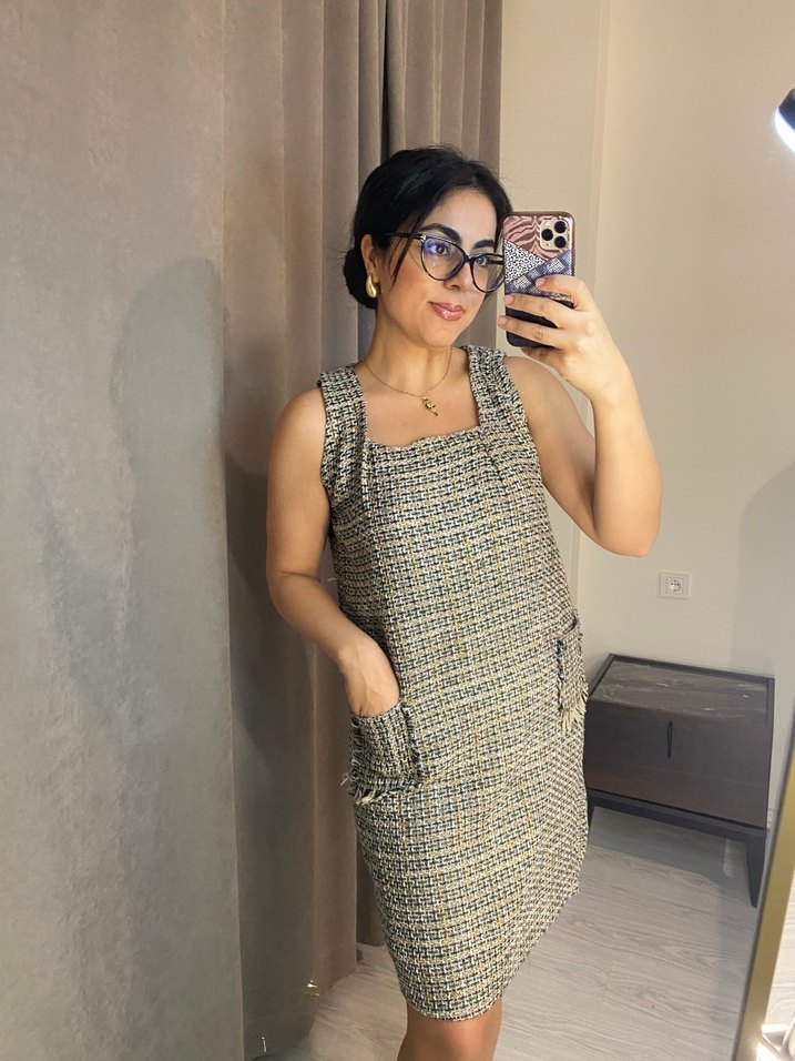 Gri Kareli Midi Elbise - Görsel 2