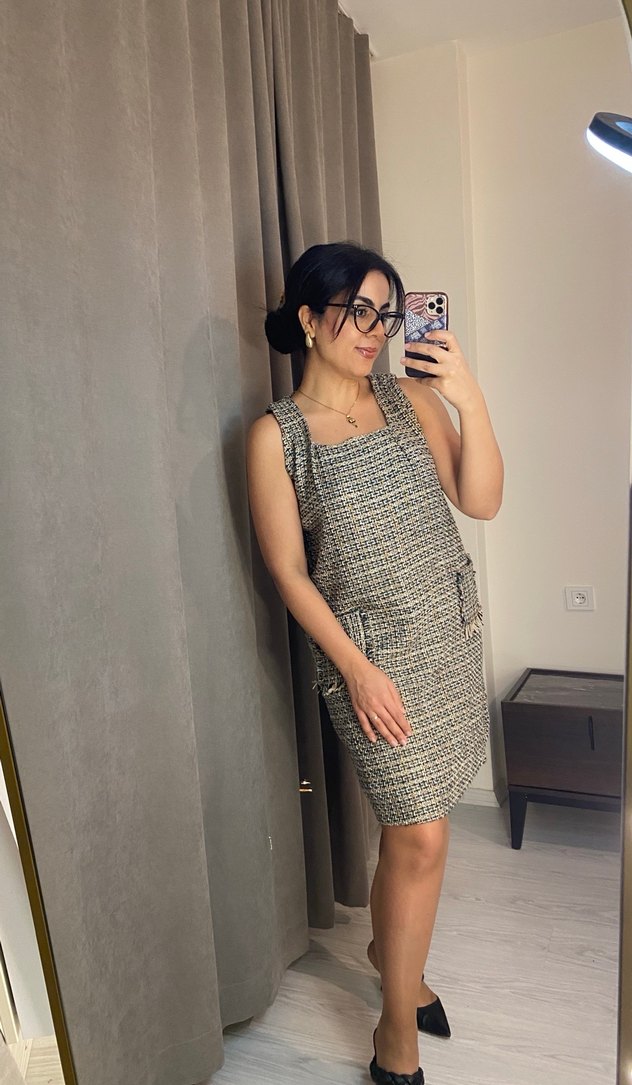 Gri Kareli Midi Elbise - Görsel 5