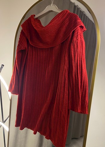 Uzun Kollu Kırmızı Triko Mini Elbise - Görsel 10