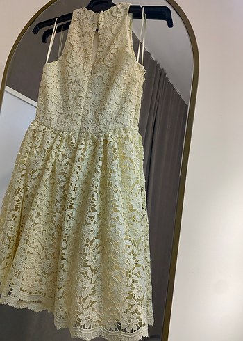 Sarı Dantel Mini Elbise - Görsel 9