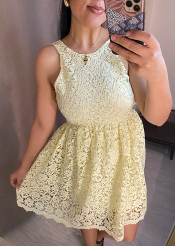 Sarı Dantel Mini Elbise - Görsel 4