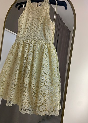 Sarı Dantel Mini Elbise - Görsel 8
